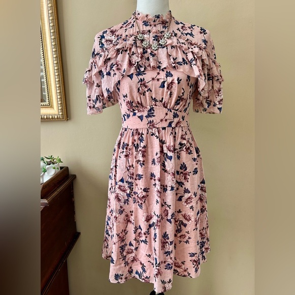 Kate Spade Prairie Rose Silk Mini Dress Pink Peony Floral Print Ruffle 8 - Picture 4 of 13